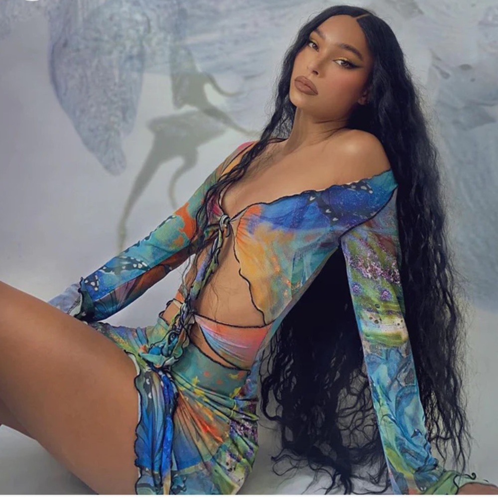 Jaded London Multicolor Butterfly Mesh Mini Dress - Picture 3 of 4